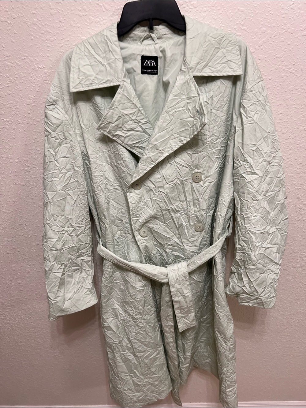 Zara light green wrinkled trench coat Small/medium